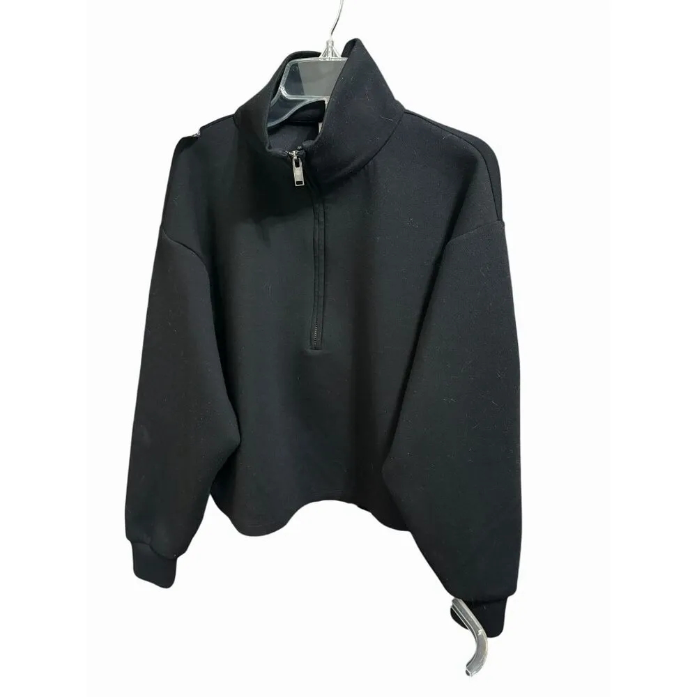 NWOT Aritizia Babaton Black 1/4 Zip Fleece Cropped Sweatshirt Top Size 2XS XXS - Image 5