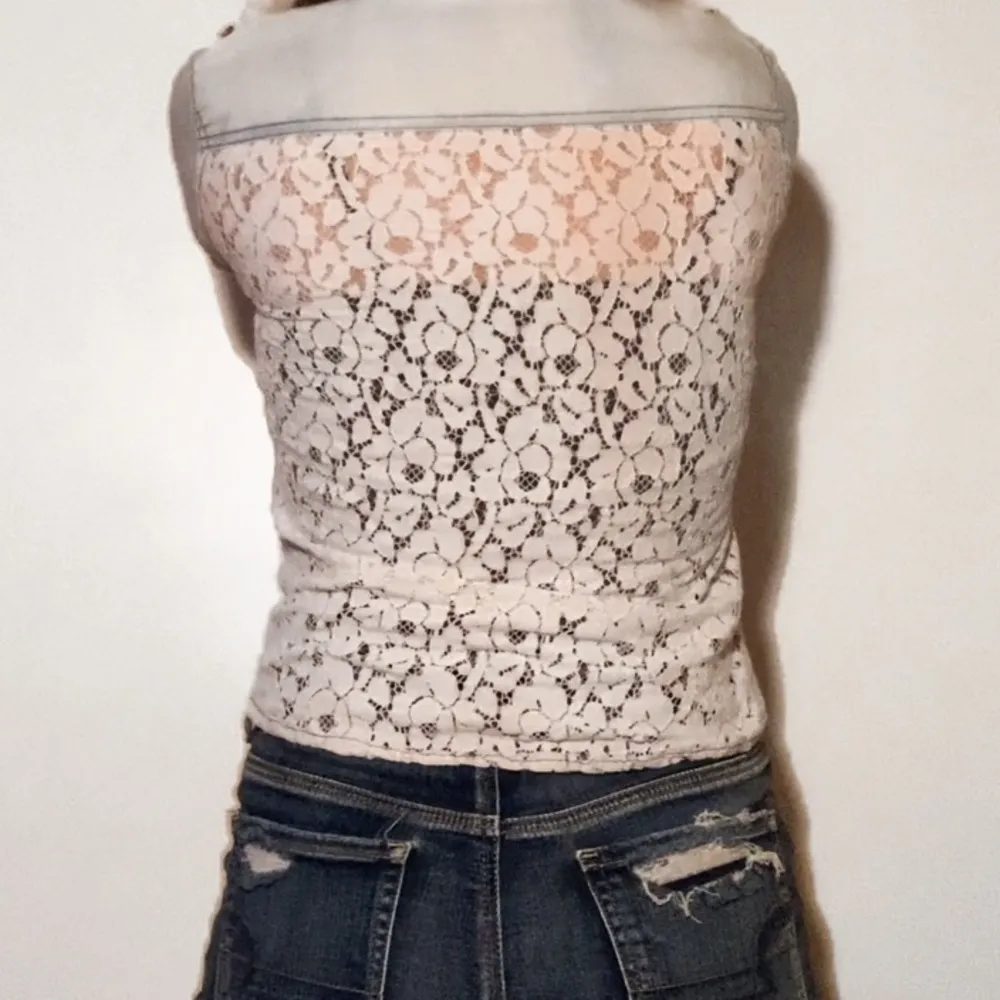 Short-Sleeve Button Up Top w/ White Lace Back - Image 2