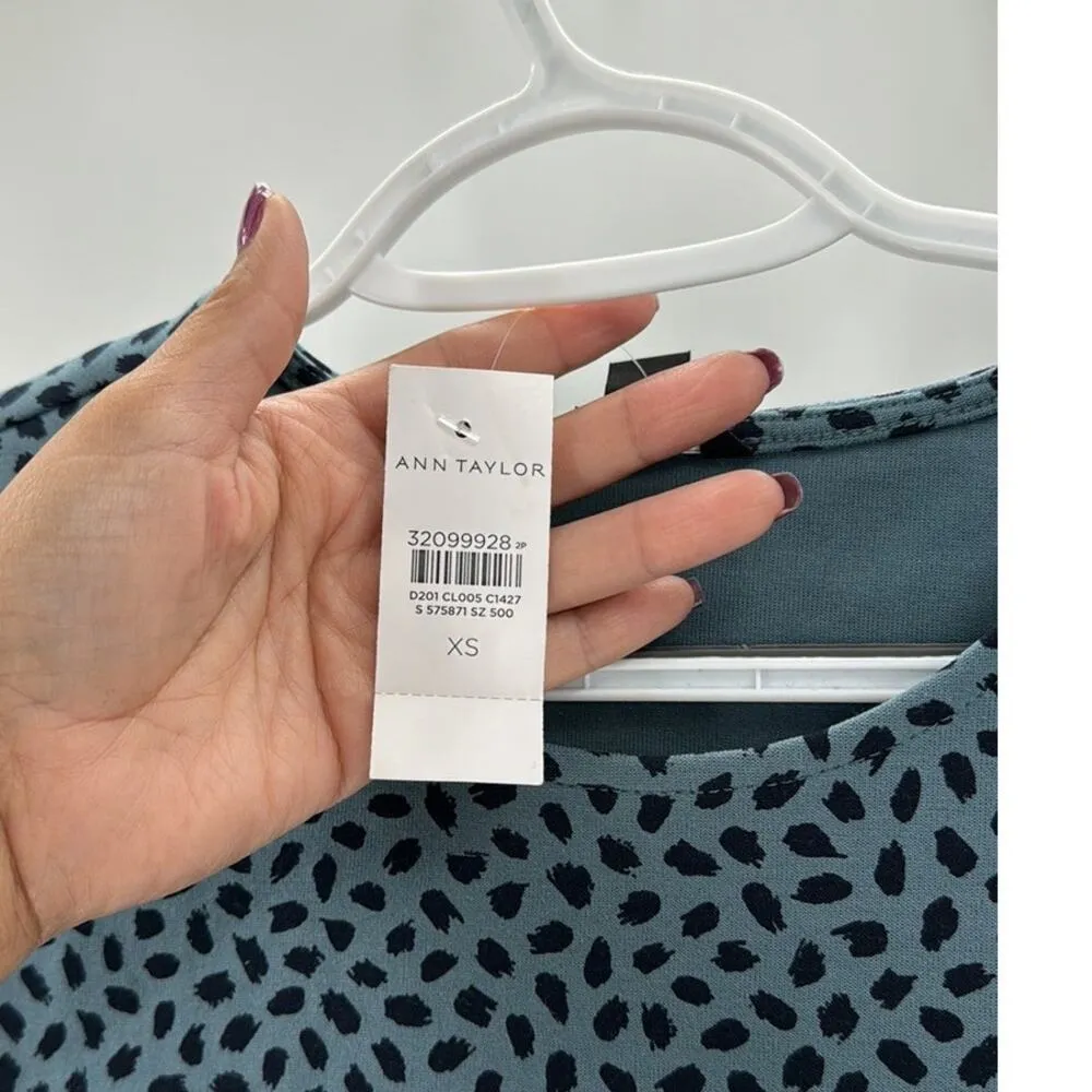 Ann Taylor black blue animal print crew neck short sleeve casual stretch T-shirt - Image 5