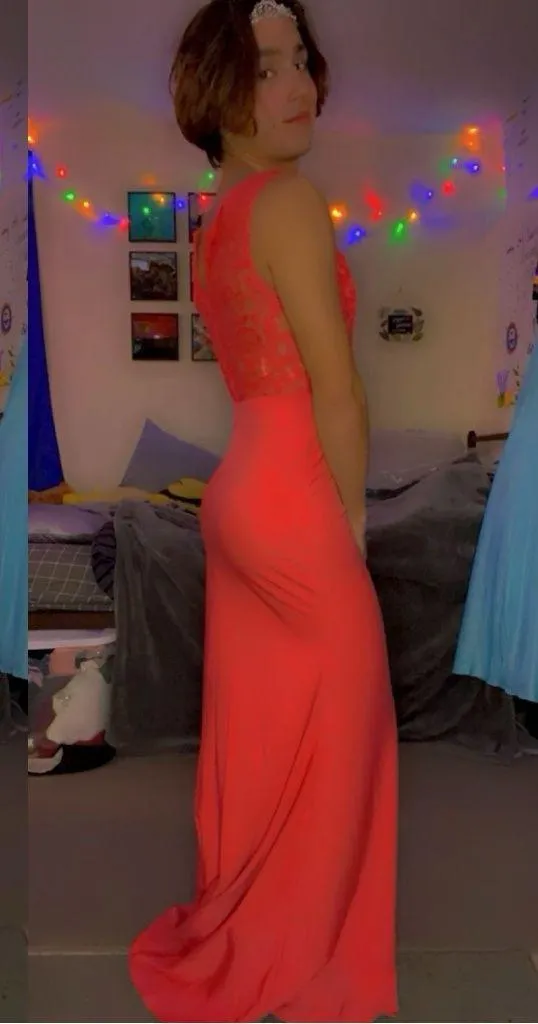 La Femme Pink Lace Prom Gown - Image 2