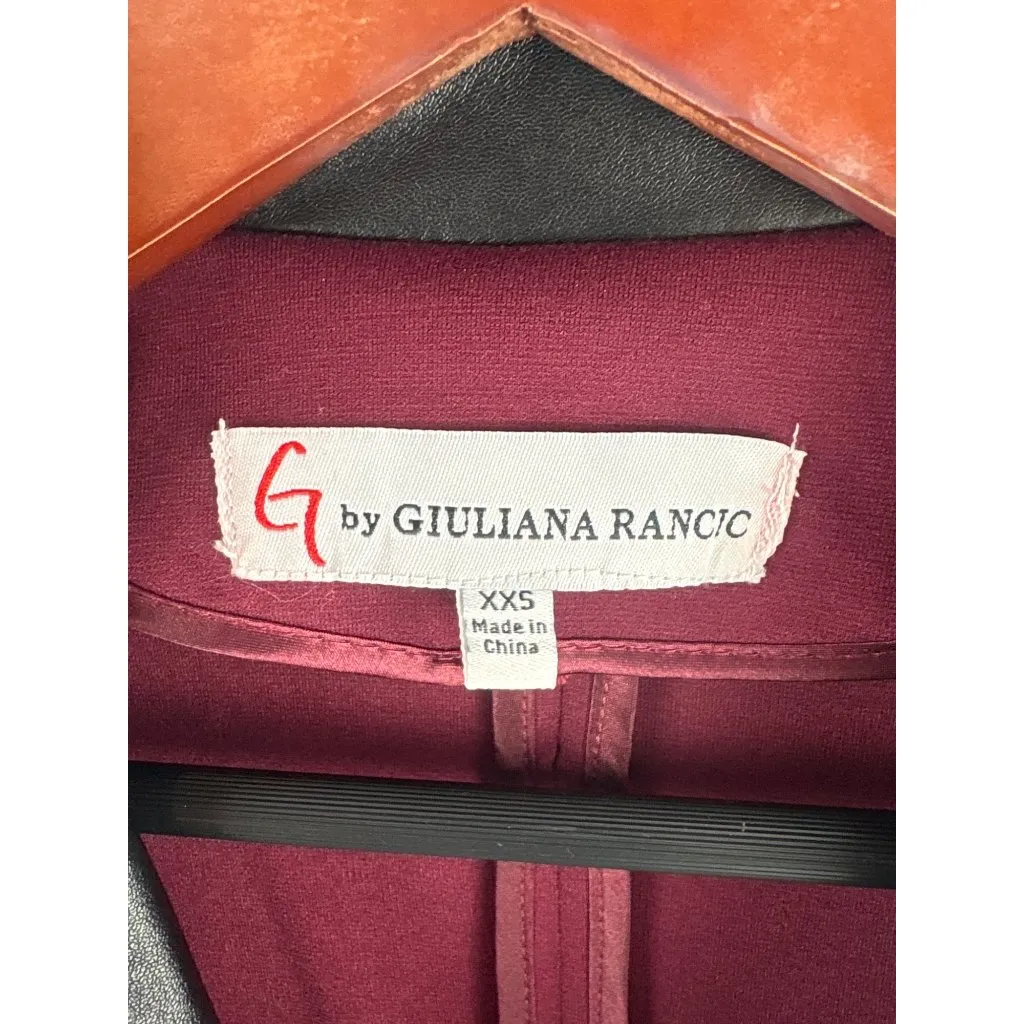 G By Giuliana Rancic Burgundy Blazer With Faux Leather Lapel & Pockets XXS Pol Black - Image 3