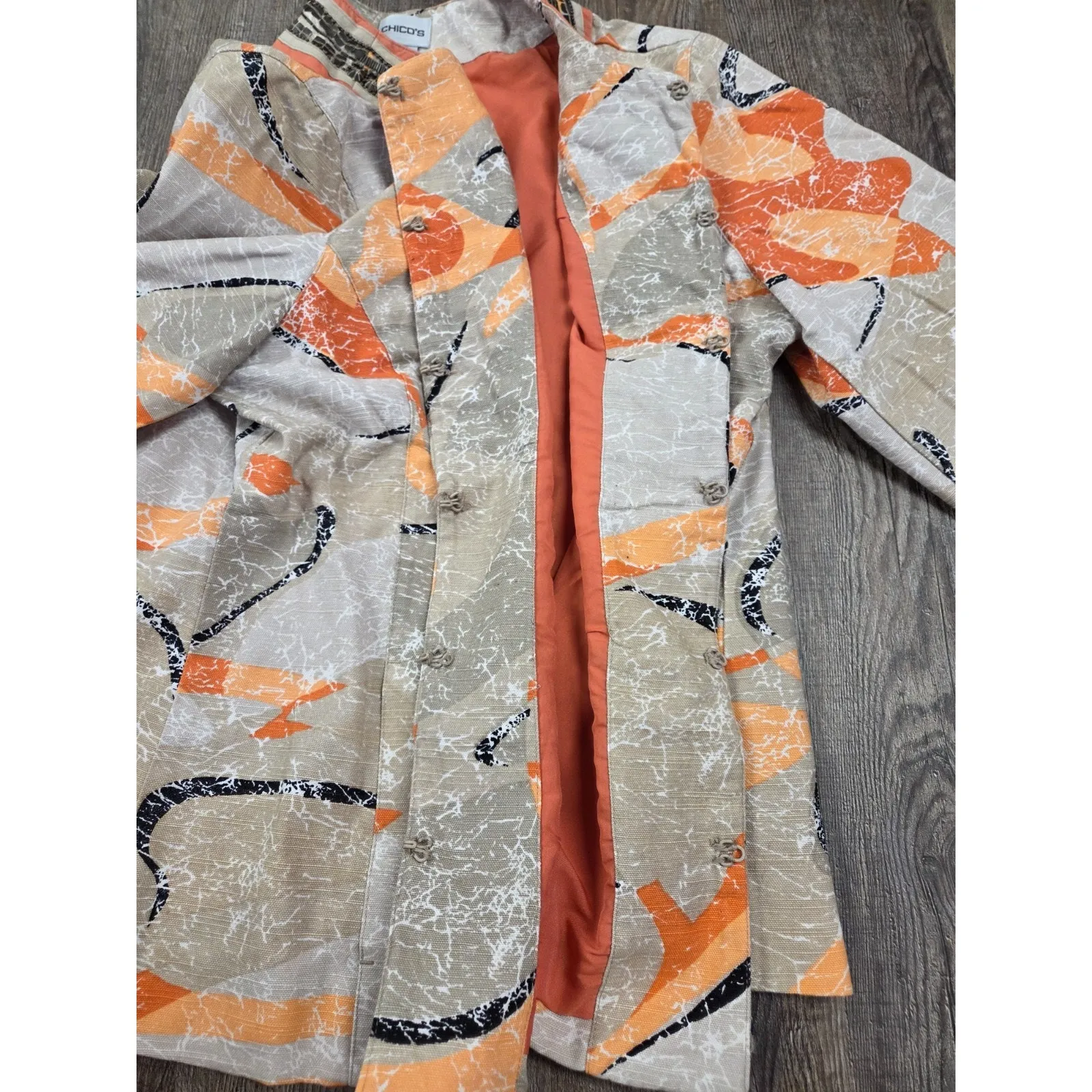 Chico's 2 Jacket Embellished Beaded Beige Orange Hook Front Lined 3/4 Sleeve L - Image 6