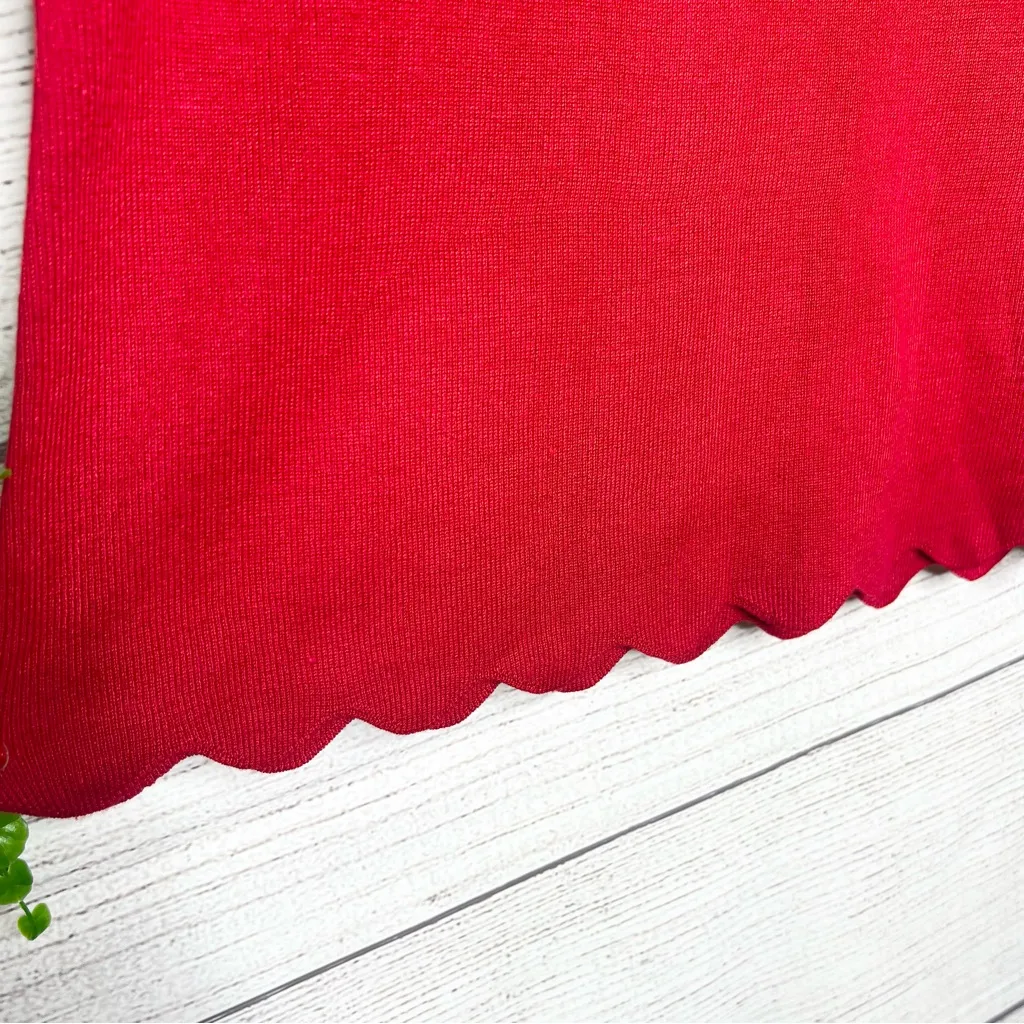 Cable & Gauge Red Scalloped Neck Sweater Top Size Large Holiday Christmas Office - Image 4