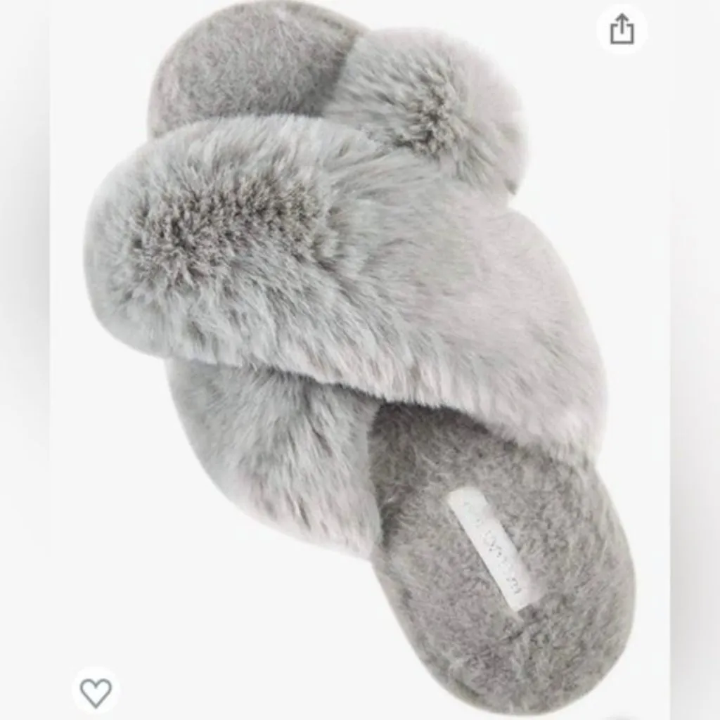 Halluci Slippers Cross Band Plush Slip On SM 6 Padded Footbed Grey Gray - Image 4