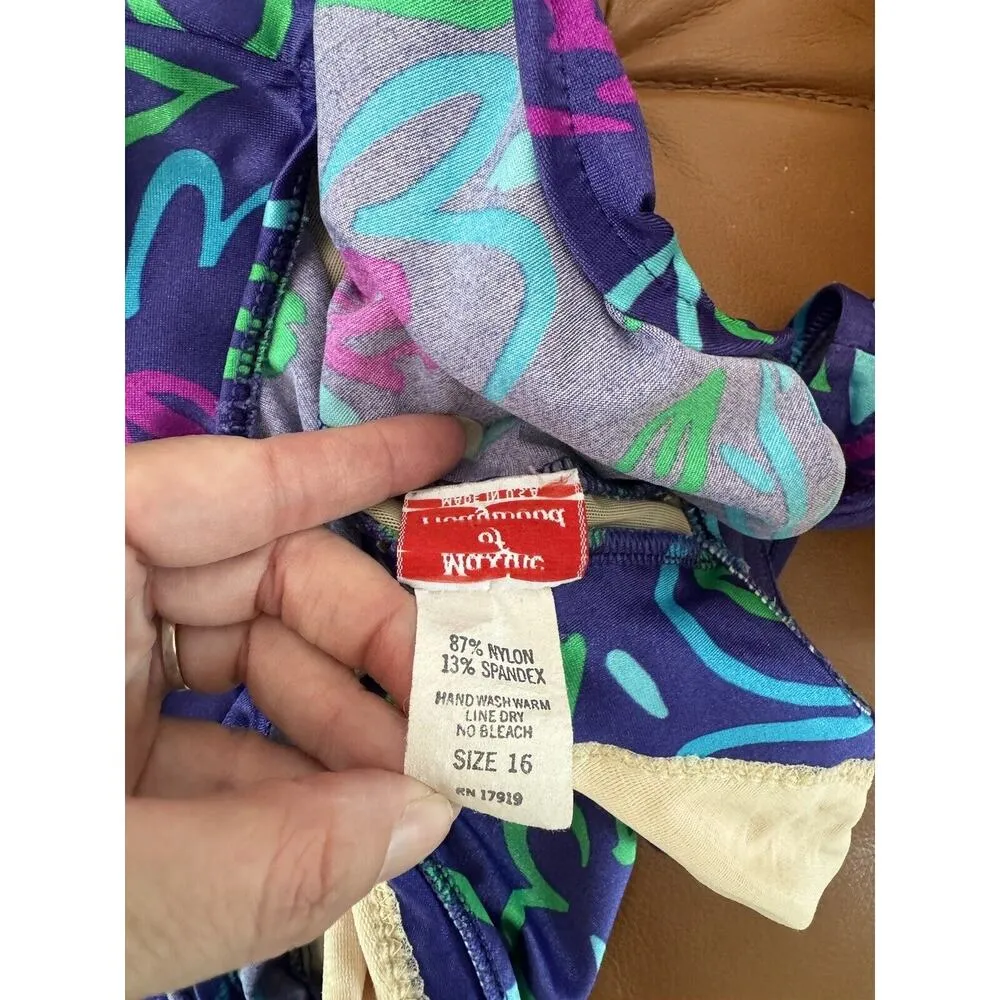 Maxine Of Hollywood 80s Print Ruched One Piece USA Vintage Swimsuit Size 16 - Image 9