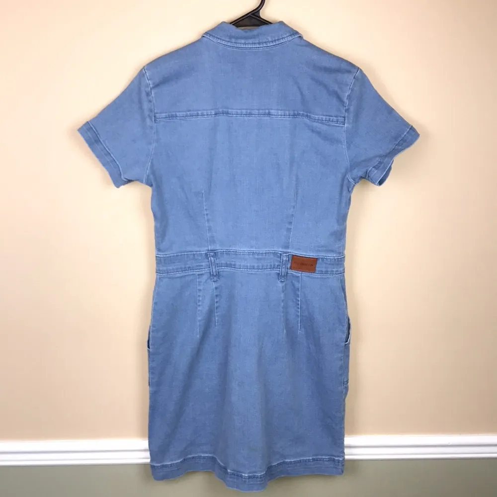Calvin Klein Women’s Blue Denim Stretch Zip-Up Short Sleeve Pockets Shirt Dress - Image 5