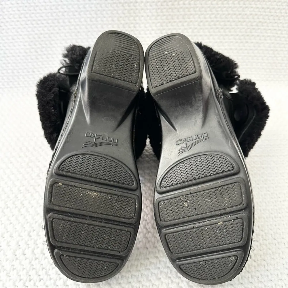 Dansko  Stormy Black Leather Soft Fur Shaft Fold Over Button Ankle Clog Boots 36 - Image 8