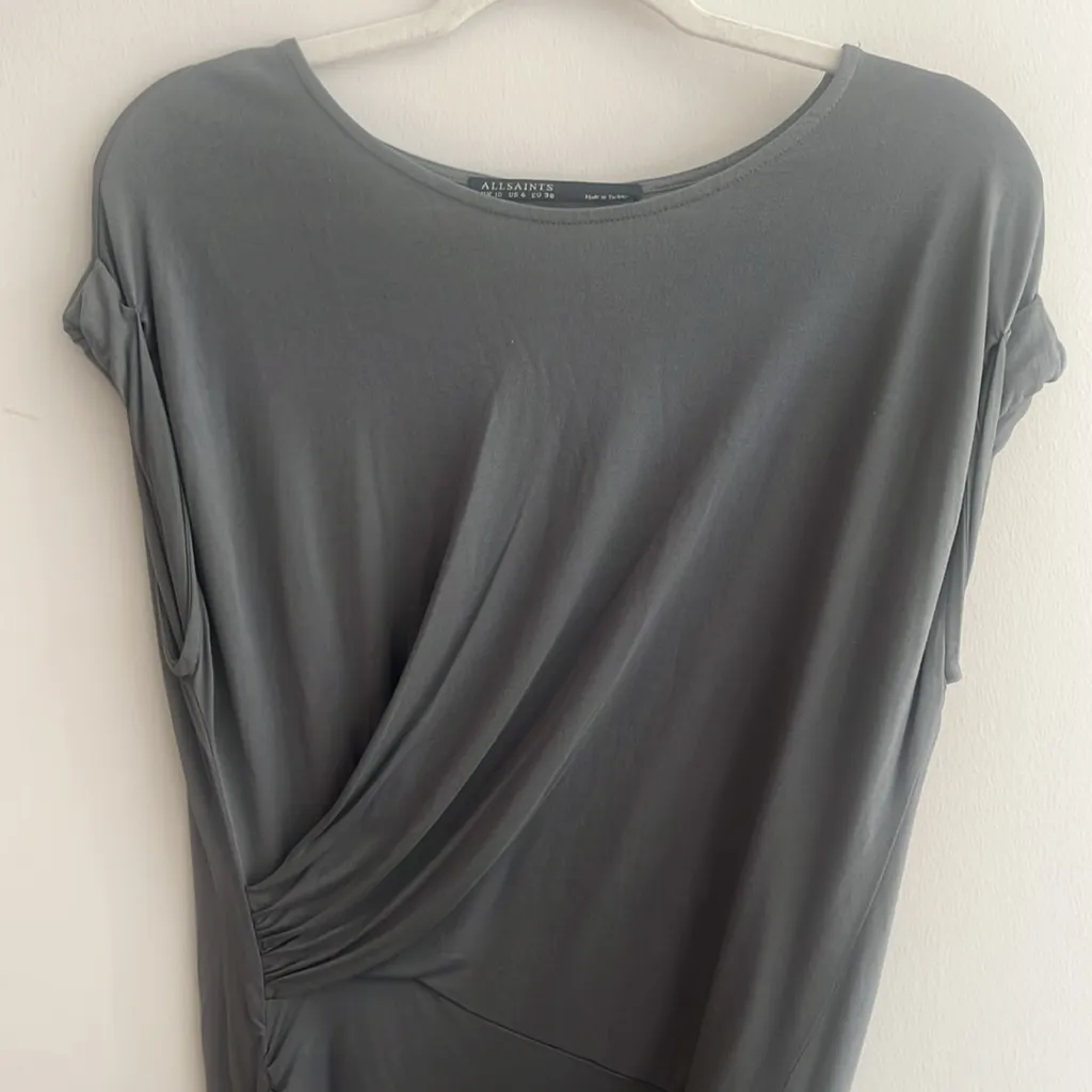 All Saints Alix Dress Sleeveless Ruching Stretch Jersey Knit Modal Gray Size 6 - Image 8