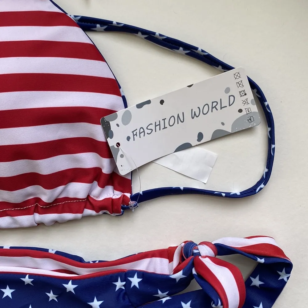 NWT stars & stripes reversible padded string bikini, size large - Image 3