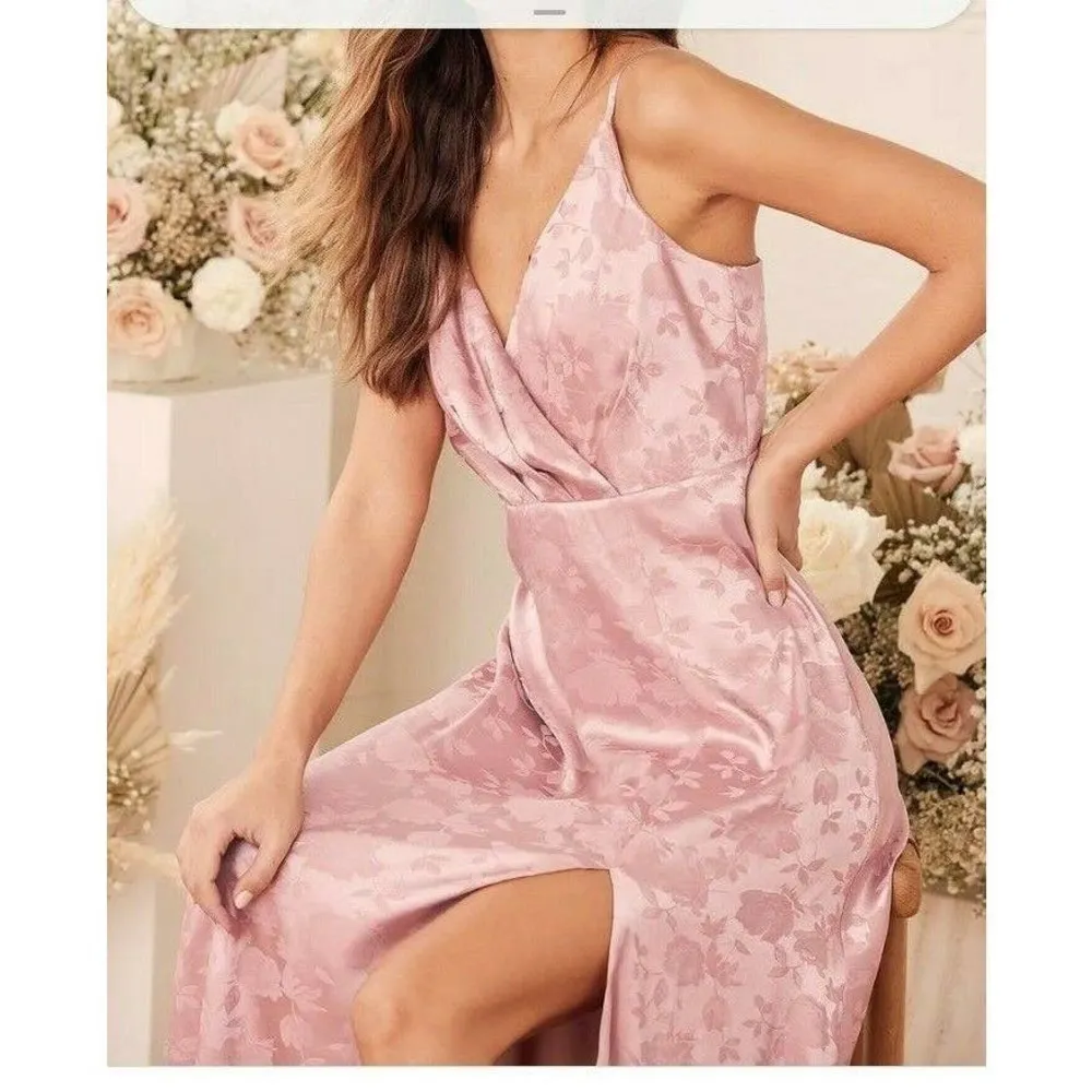 New Lulu's Dress Radiant Refinement Dusty Rose Satin Jacquard Maxi Dress size XS - Image 8