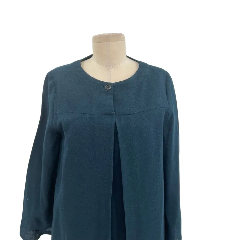 APC A.P.C.Dress Shift‎ Box Pleat Flared Sleeve Wool Teal Blue Size 38 US 4 6 - Image 2