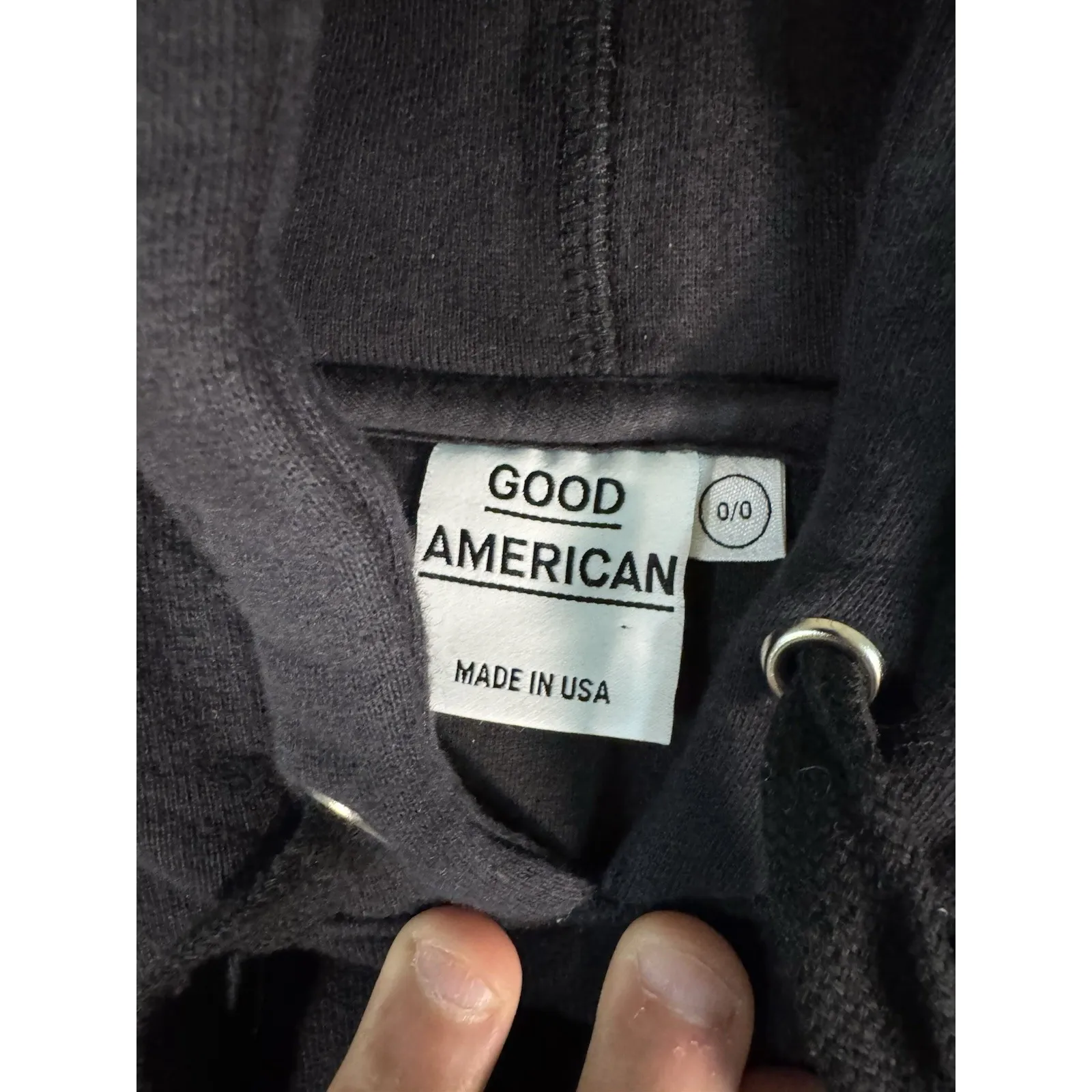 Good American "The Icon" Black Metallic Hoodie Heavy Cotton Woman's‎ 0/0 XS/S - Image 4