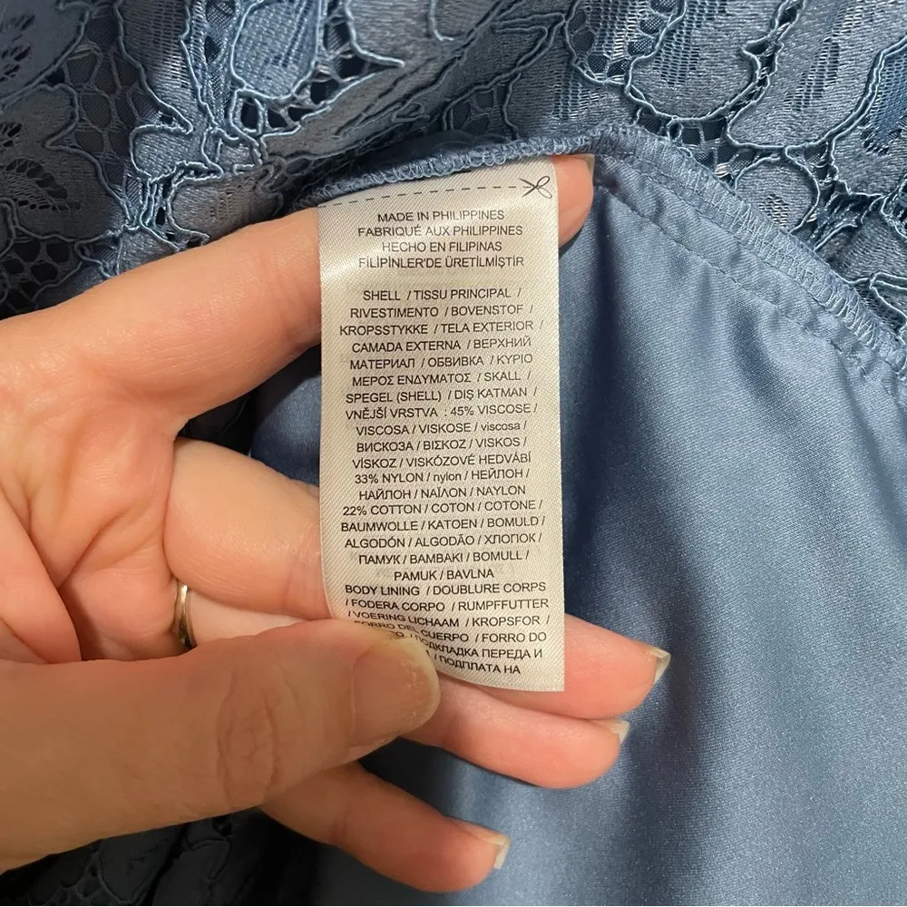 Lauren Ralph Lauren Lace Puff Sleeve Cocktail Dress Blue Pale Azure Size 10 - Image 8