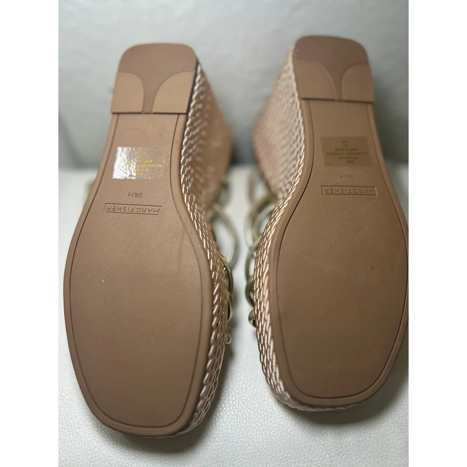 NWT Marc Fisher Espadrille Platform Wedge Sandals Gold Strappy Tie‎ Size 9.5 - Image 6