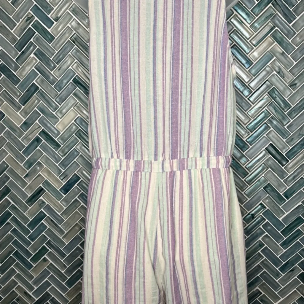 LULUS FOREVER ADVENTURE LILAC PURPLE MULTI STRIPED DRAWSTRING COTTON ROMPER XL - Image 3