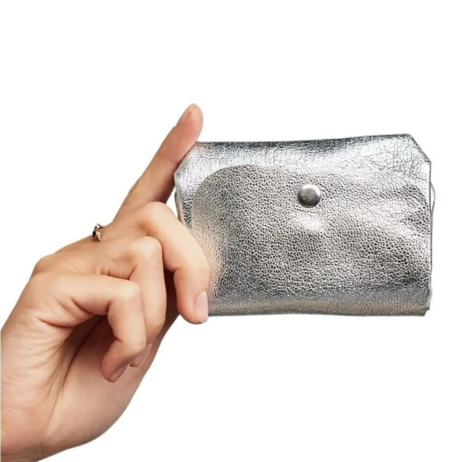 Free People Easy Eyes Wallet Purse Charm in Glistening Salt Silver Leather NEW - Image 7