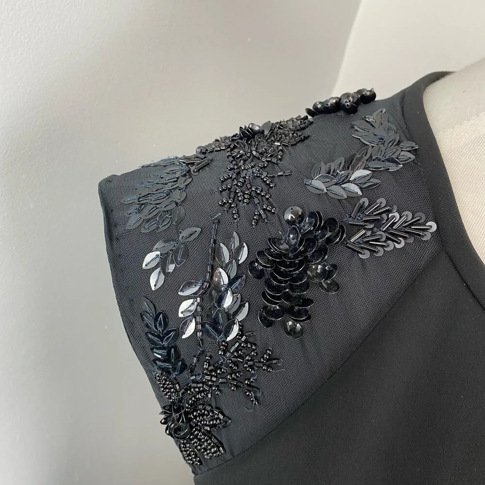 NEW Parker Black Cocktail Beaded & Sequin Fit & Flare Dress Size 6 Classic - Image 4