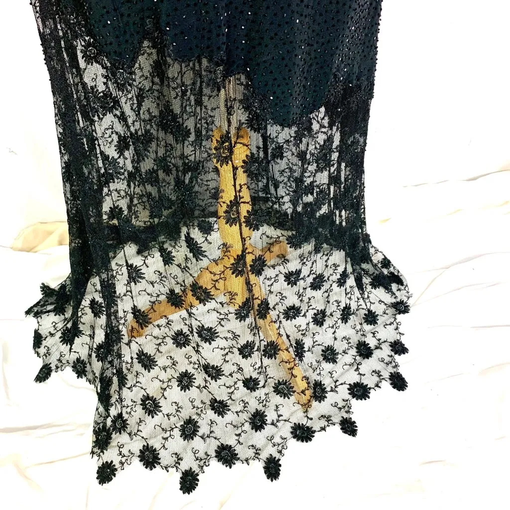 Sheer Illusion Lace Evening Gown Black Beaded Maxi 8 Formal Prom Black Tie - Image 8