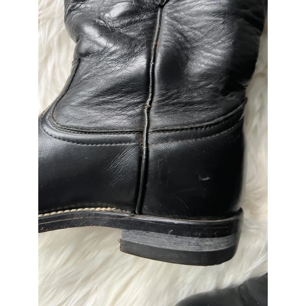 Ladies/Teens Black LeatherRoper Western Boots Size 6 - Image 8