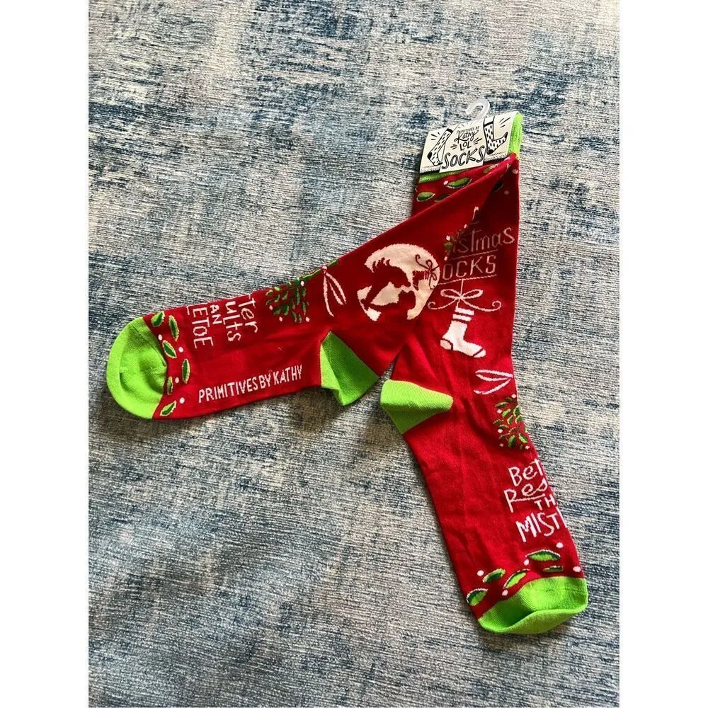 New! Primitives by Kathy Red Green My Christmas Socks 1 Pair One Size - Image 3