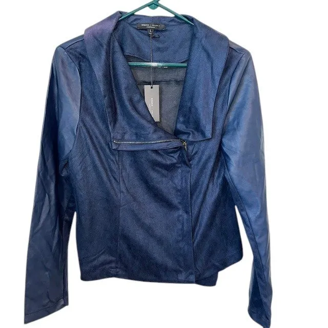 NWT‎ Romeo & Juliet Couture Moto Jacket Faux Leather Trim Asymmetrical Blue L - Image 3