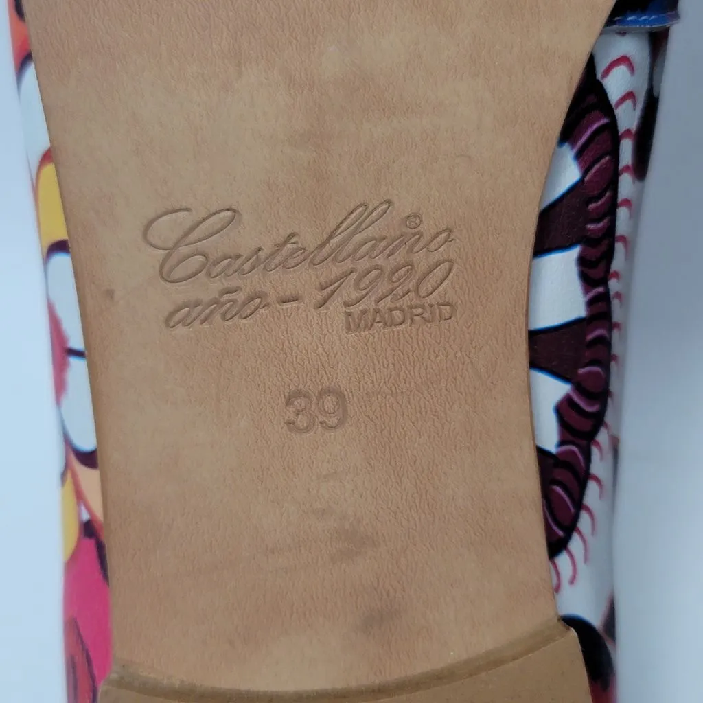 Women's Castellano 1920 Madrid Leather White Multicolor Floral Loafers Size 39 - Image 7