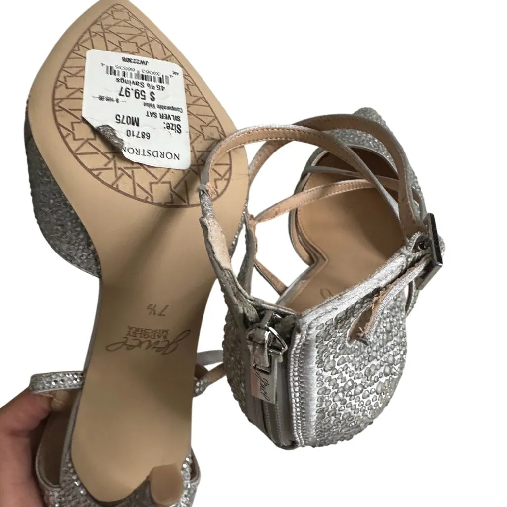 BADGLEY MISCHKA Jewel Silver Heels Size 7.5 NEW without box - Image 7