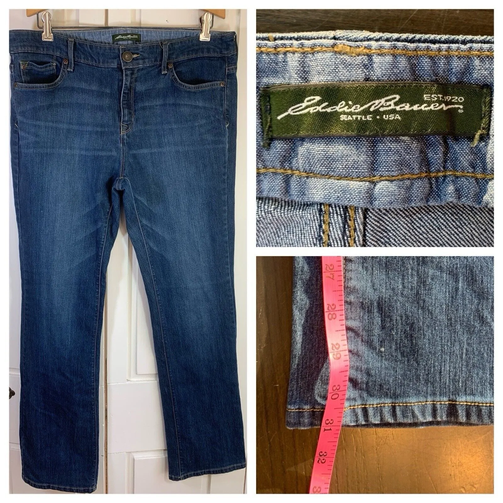 Eddie Bauer Straight Leg Jeans‎ Womens 14 37x31 Stretch Medium Wash Minimalist - Image 2