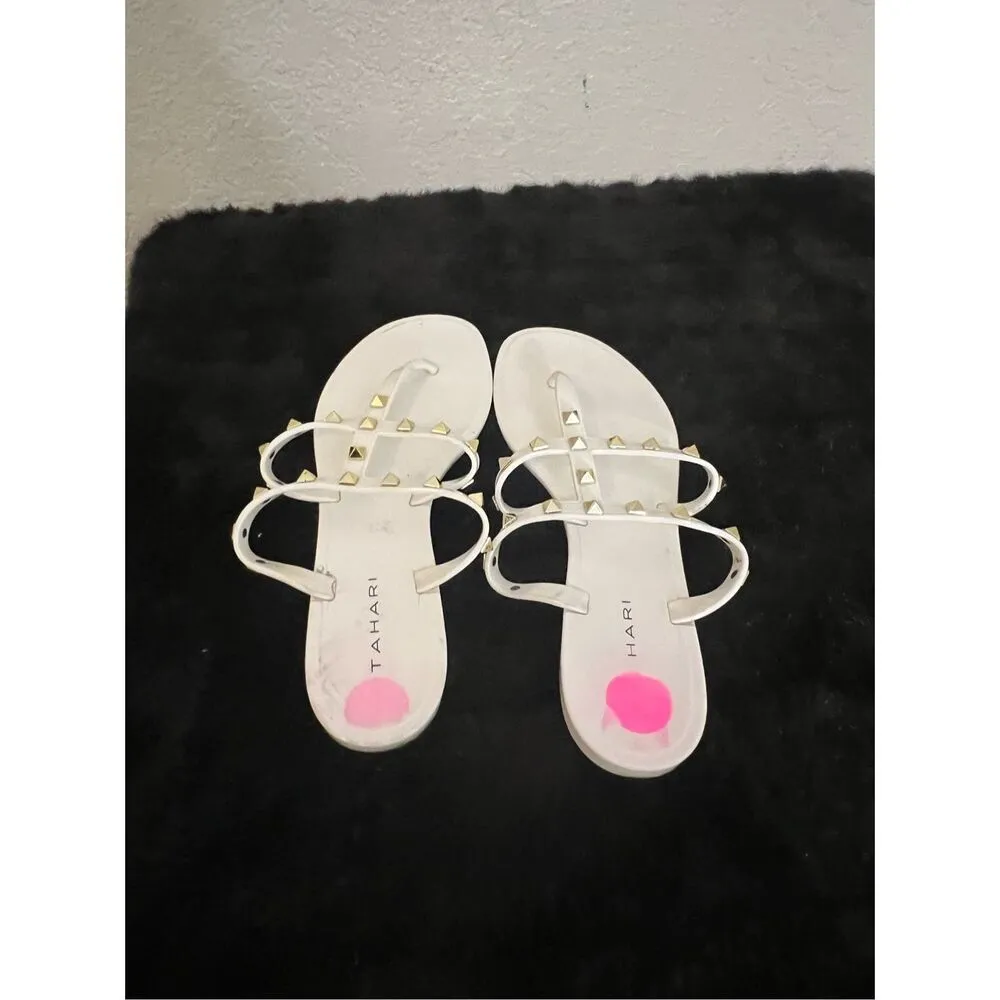 Tahari slides shoes  with gold studded  accents sandals 9 - Image 4