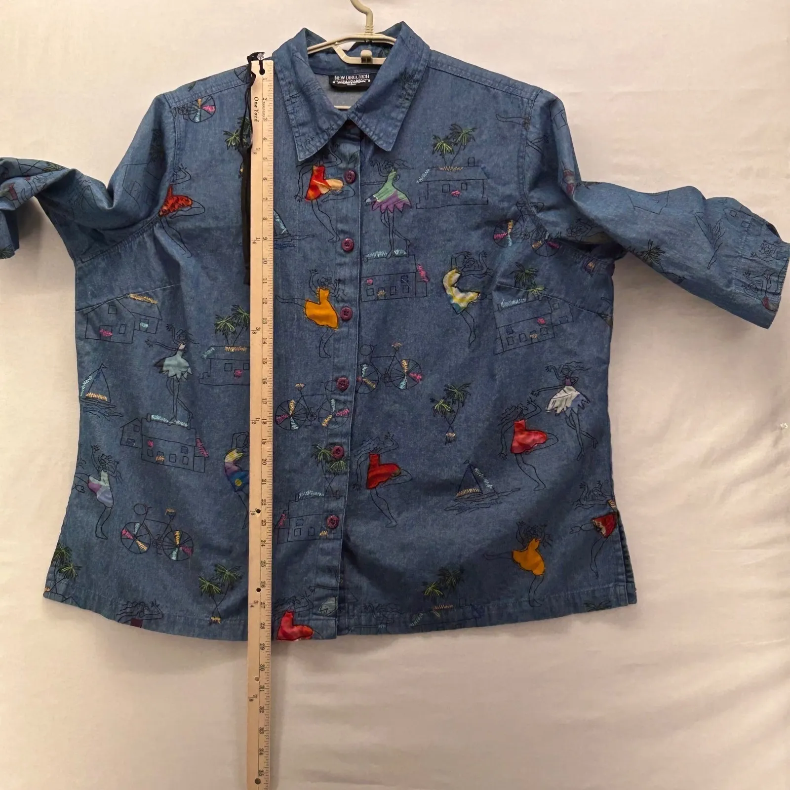 Artwork Denim Button Up Shirt Blue 2X - Image 11