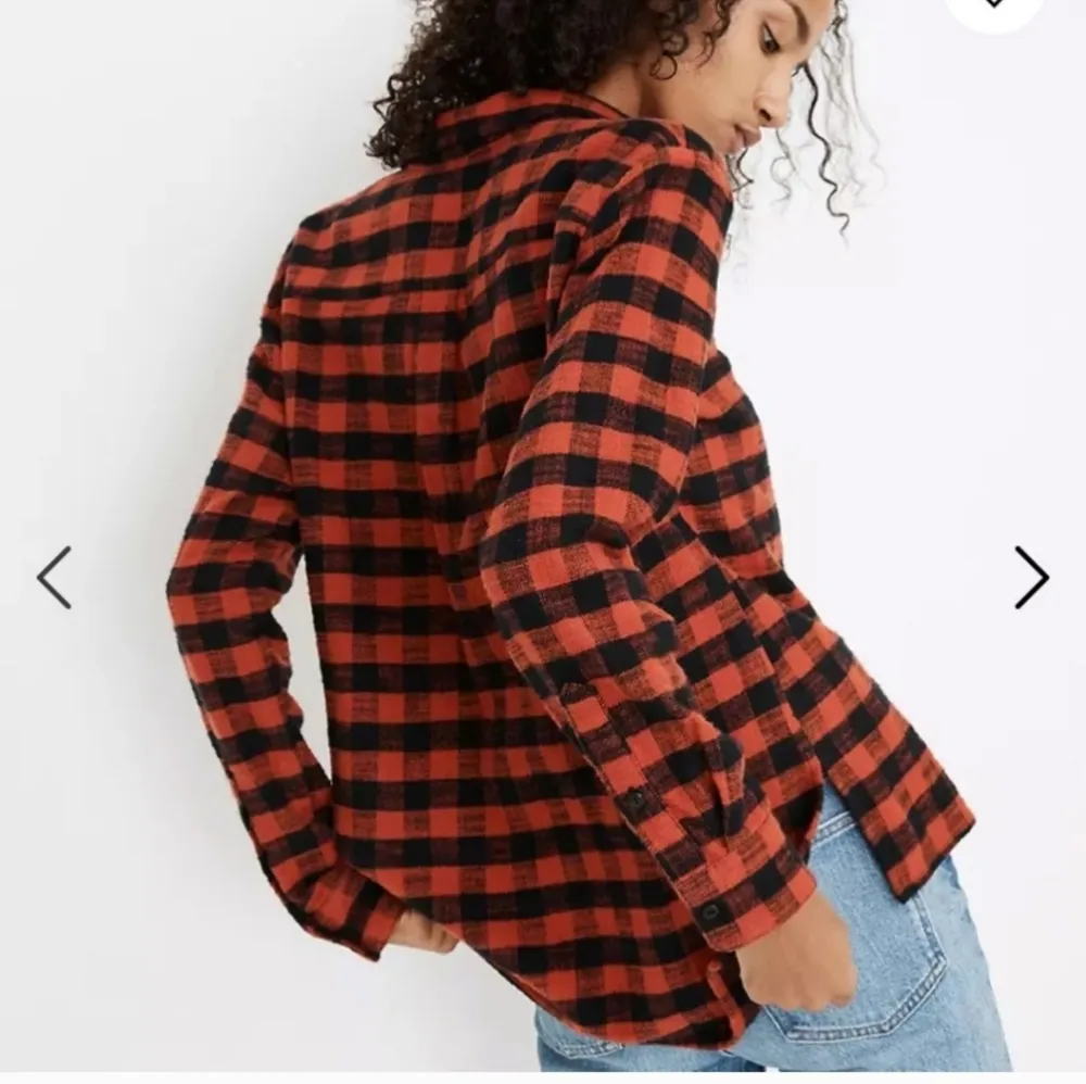 Madewell Flannel Orange Oversized Ex Boyfriend Shirt In Buffalo Check Small - Image 11