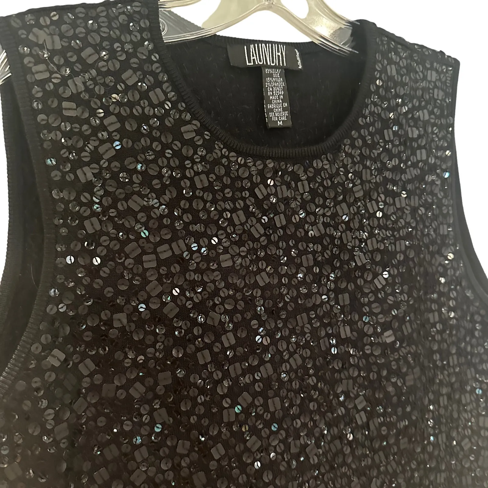 Laundry By Shelli Segal Silk Sequin Tank Top Women's Medium Black Party Evening‎ - Image 2