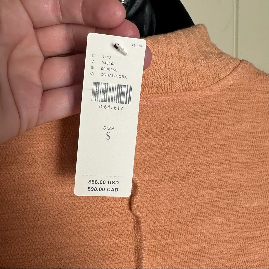 Amadi by Anthropologie Francesca Mock Neck Sweater Peach/Coral Pink NWT Small Orange - Image 15
