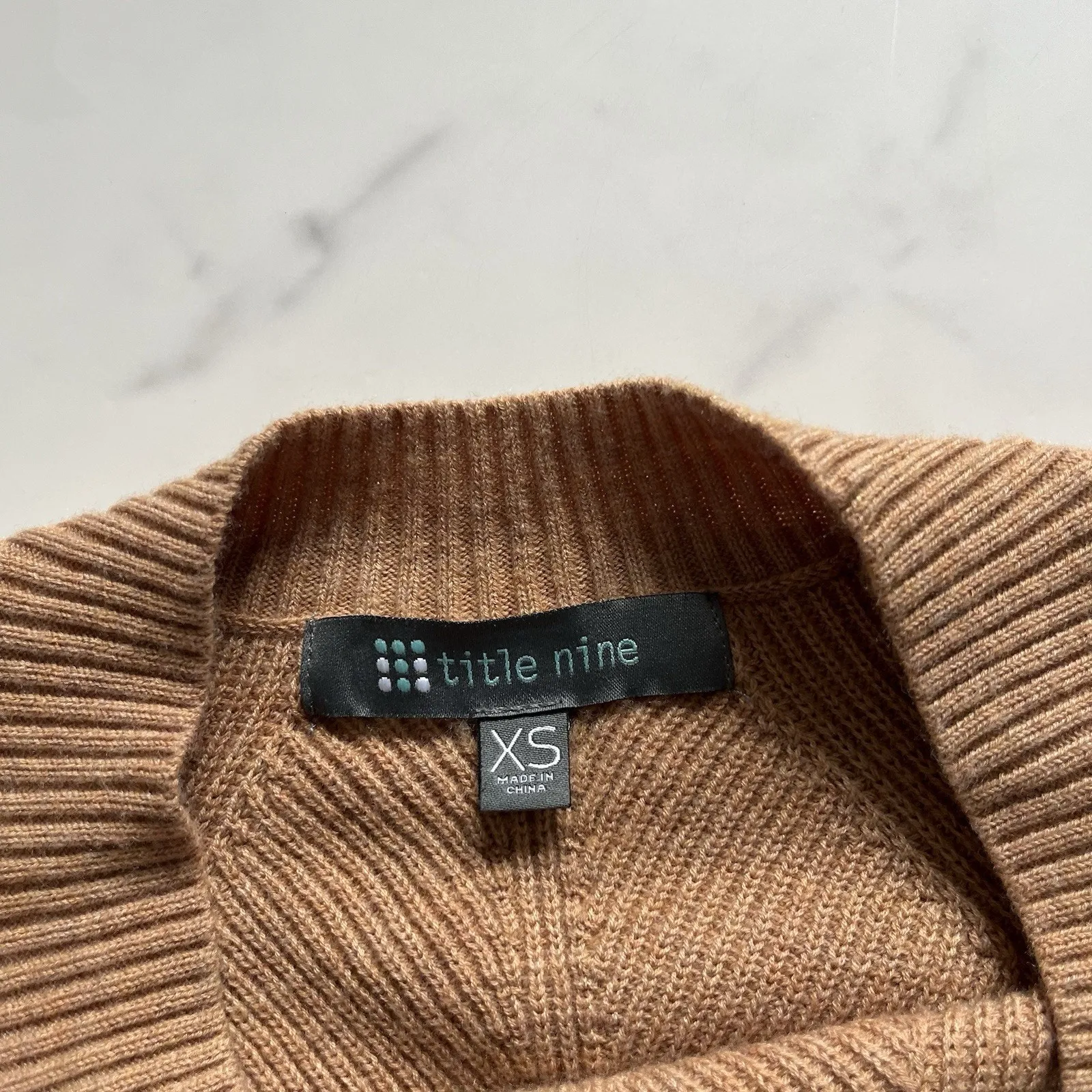 Title Nine Szabo 2.0 Wool Sweater tan camel Neutral Minimalist Classic Size XS - Image 3