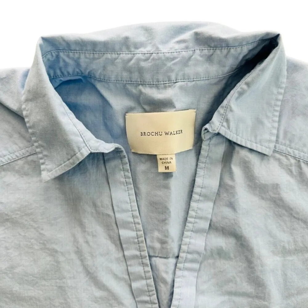 BROCHU WALKER The Lea Popover Shirt Size Medium Oxford Blue Relaxed Fit - Image 5