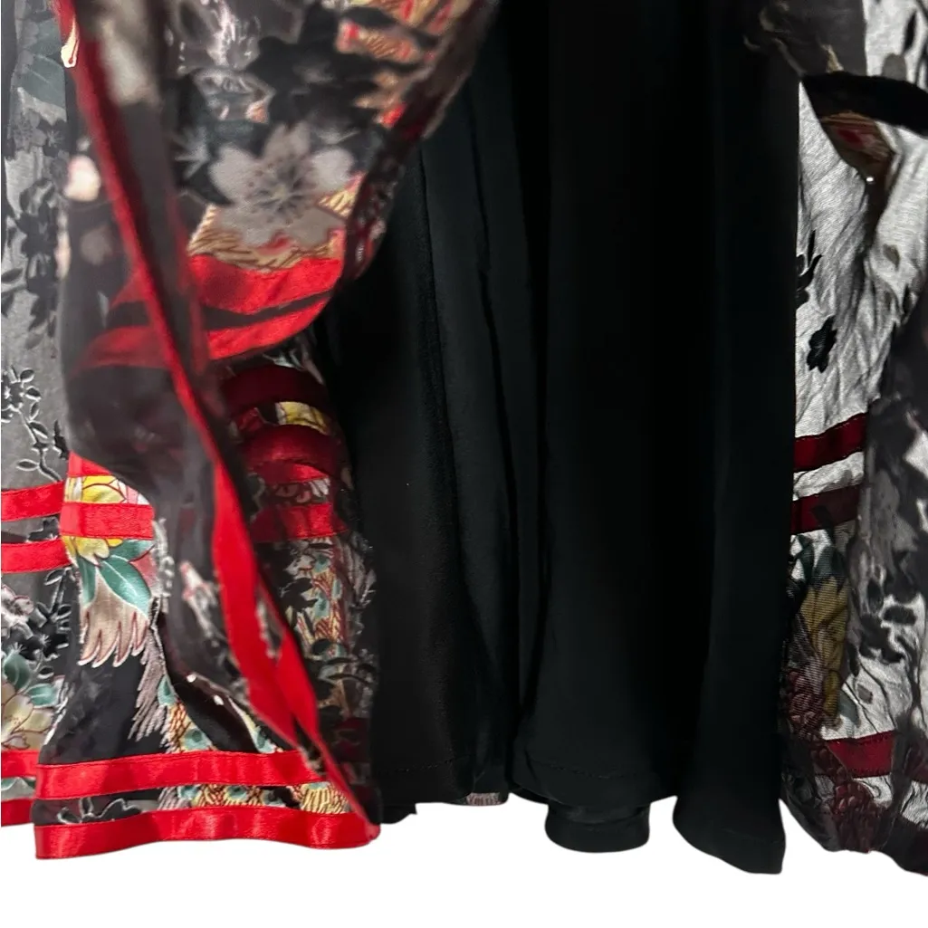 Vintage Silk Floral Peacock Burnout Empire Waist Dress Y2K WhimsiGoth Size S Black - Image 8