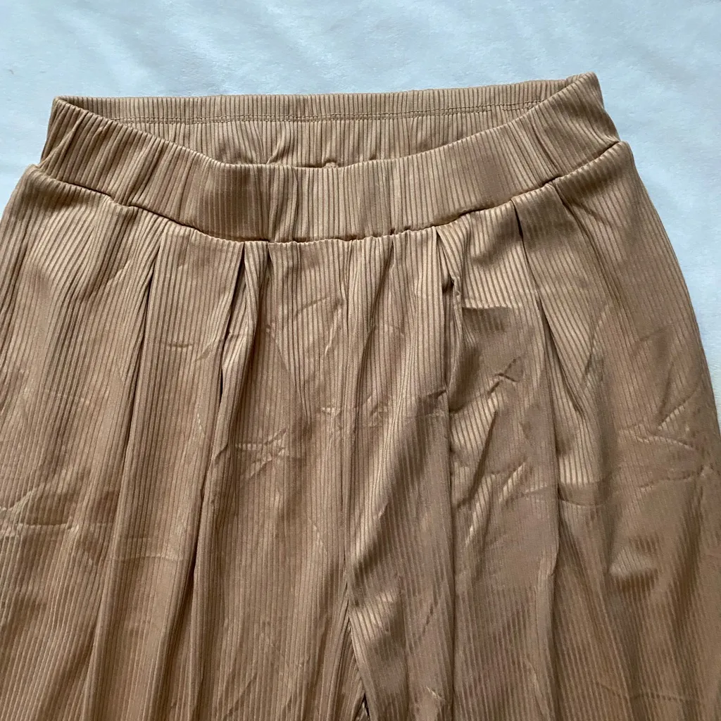 tan ribbed women’s wide leg lounge pants - Image 3