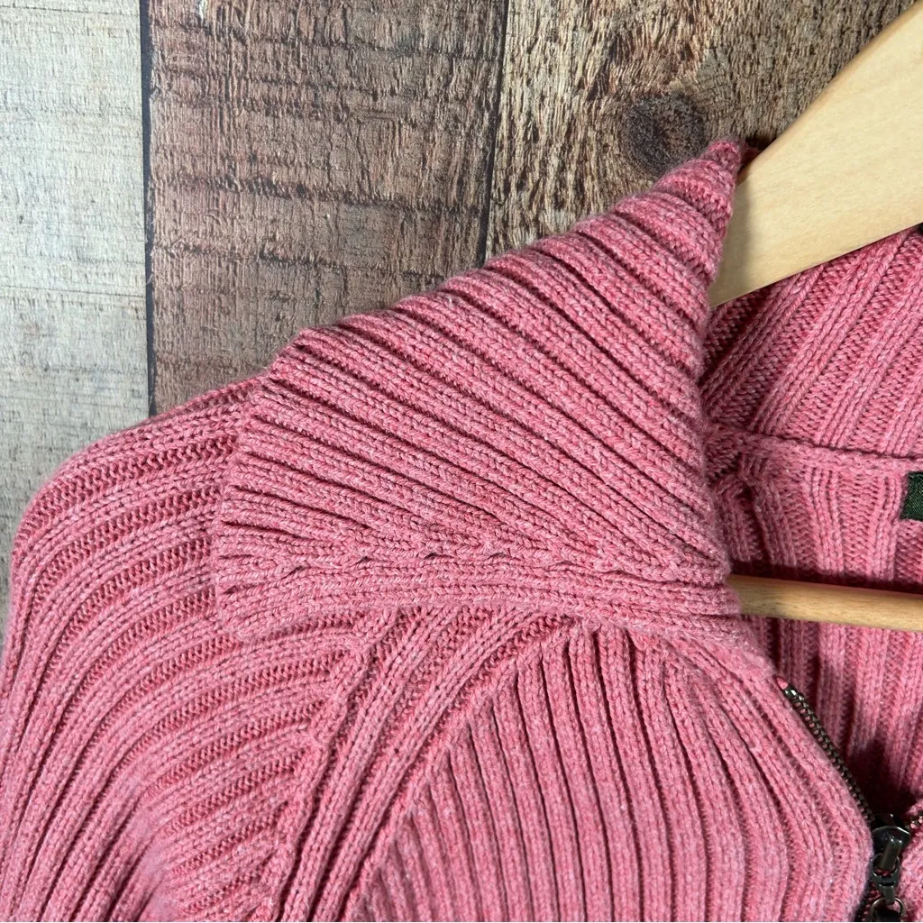 Eddie Bauer Ribbed Zip Large Cardigan Sweater Dusty Rose Cotton Blend Casual - Image 4