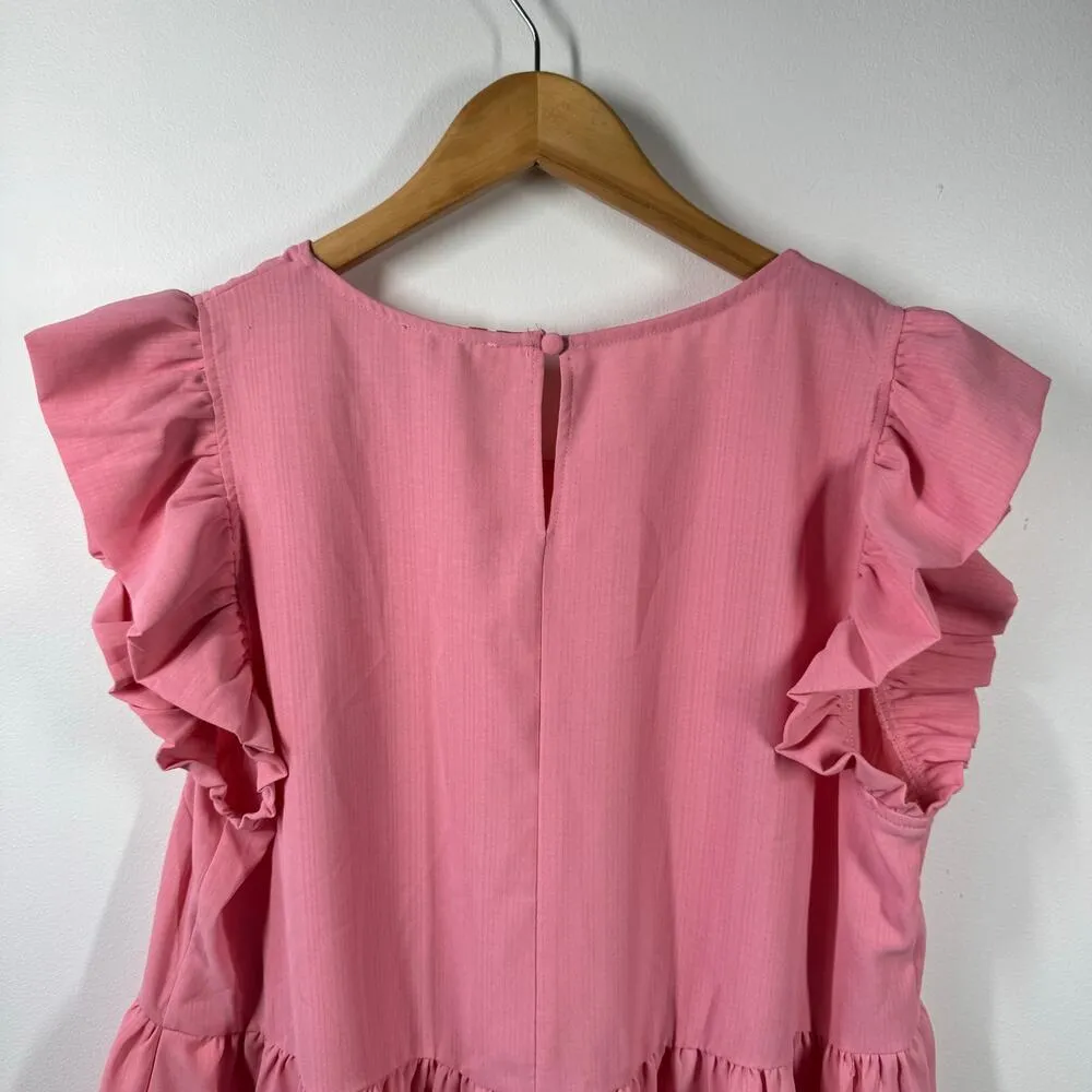Umgee Blouse Women Size L Pink Ruffle Sleeve Spring Modest Peasant Preppy - Image 4
