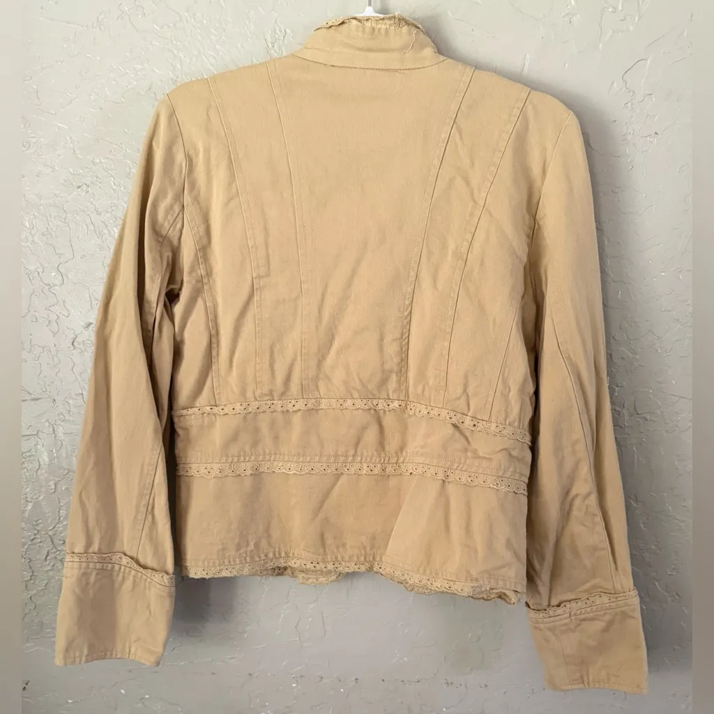 Y2K Tan Retro Military Style Hook & Eye Jacket Long Sleeve 90's Sz L Coquette Size L - Image 13