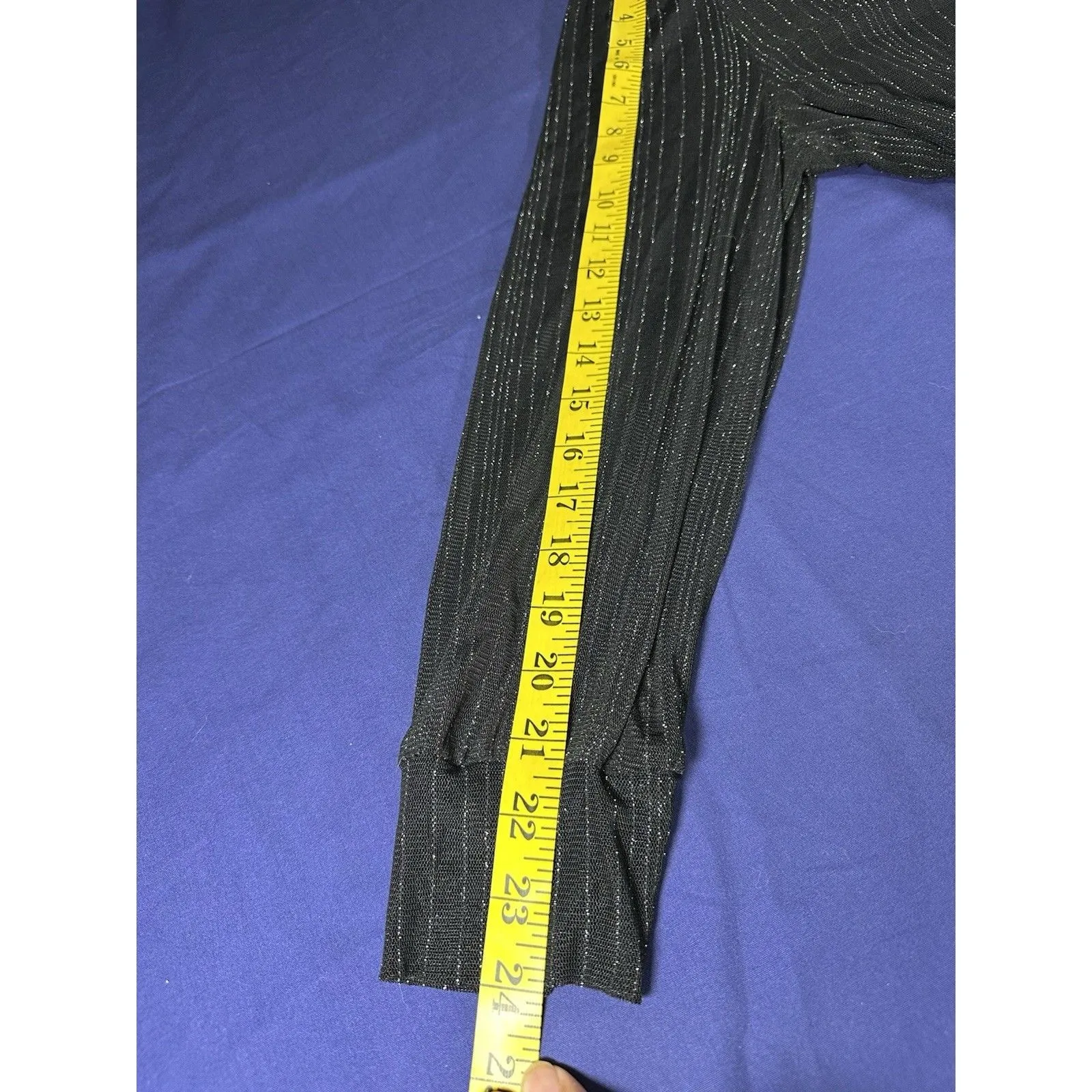 Jade Moon Gray Silver Blouse Sheer Tie Lined Silver Thread Bling Cuffs 1X Black - Image 9