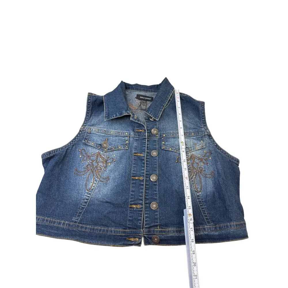 Ashley Stewart Womens Blue Denim Embroidered Vest Size 14/16 SKU 7415 - Image 6