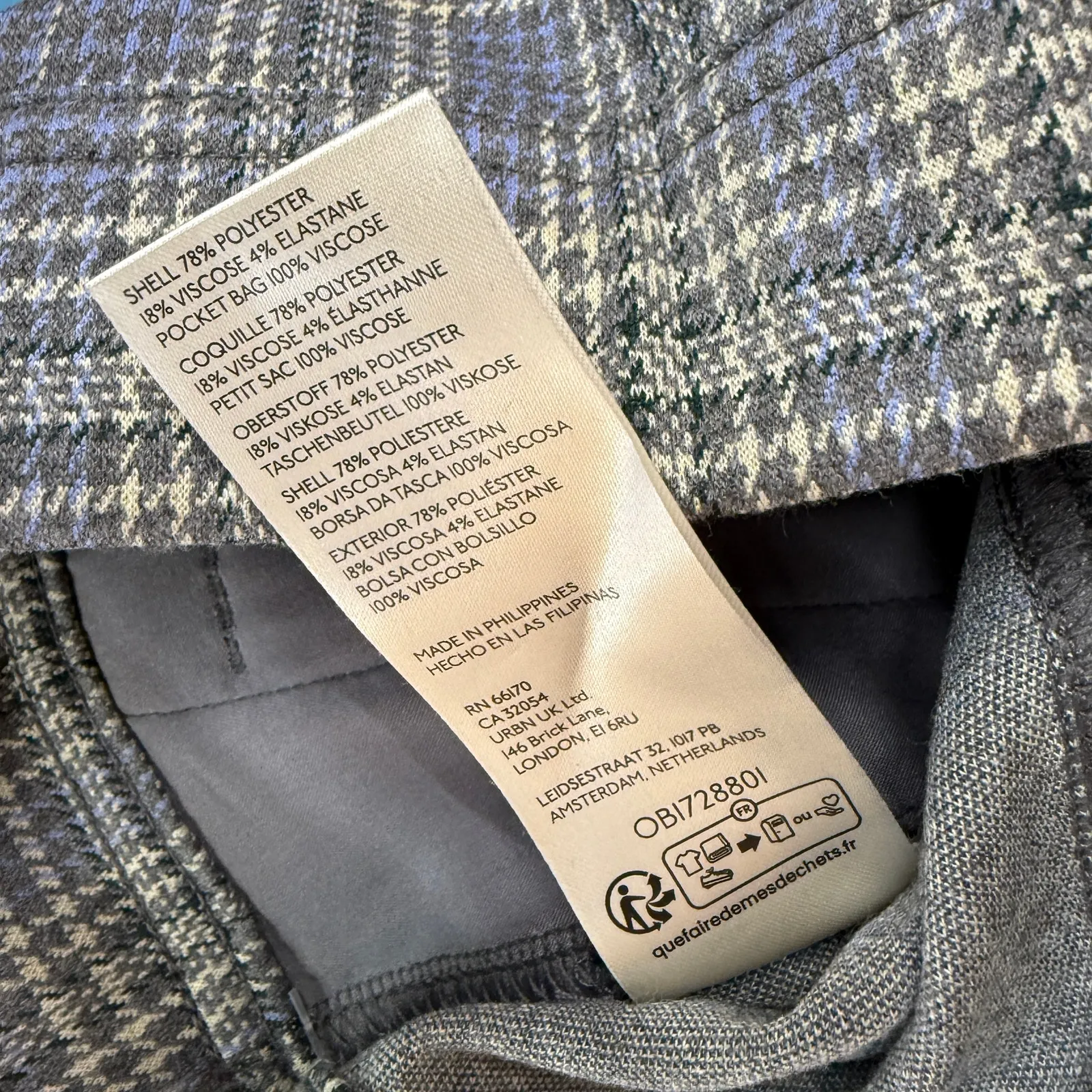 Anthropologie Grey & Blue Women's High Rise Flare Plaid Pants Size XL NWT - Image 6