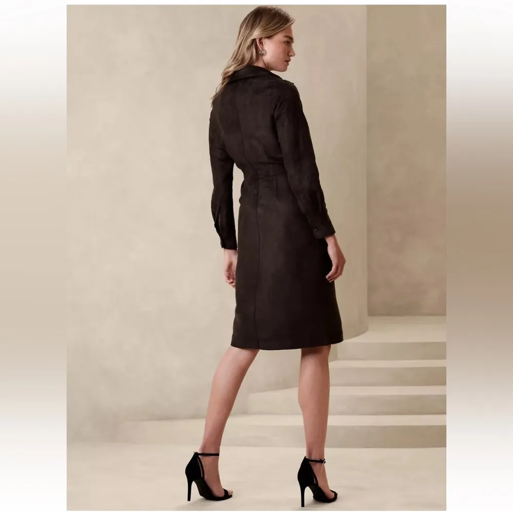 NWT Banana Republic Faux Chocolate Brown Suede Trench Dress Sz 00P - Image 3