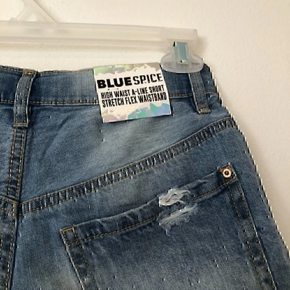 NEW NWT BLUE SPICE High Waist A-Line Short Denim Distressed Ripped Button Fly 3 - Image 12