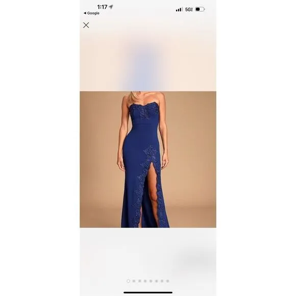 Lulus Twyla Royal Blue Embroidered Strapless Maxi Dress gown with slit  Sz L - Image 2