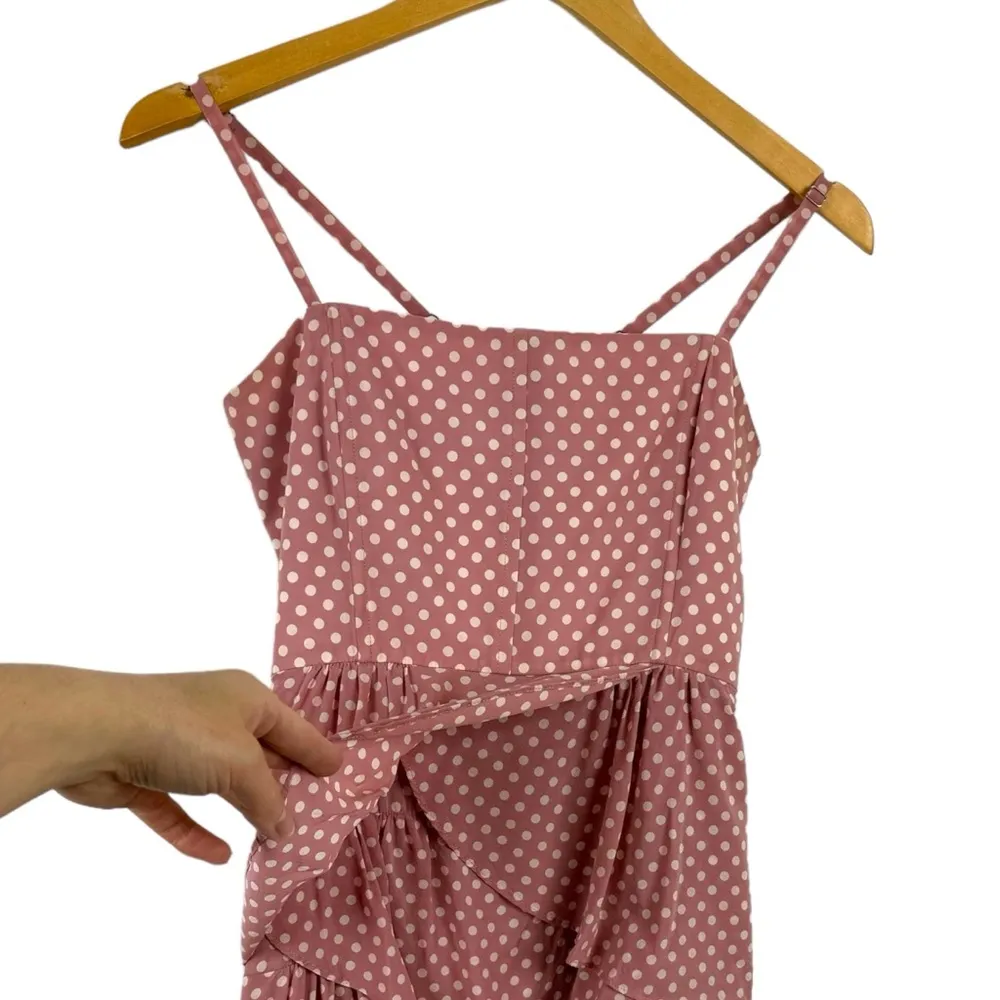 Alice + Olivia Polka Dot Tiered Chiffon Silk Dress Dusty Pink Barbiecore Sz 8 - Image 7