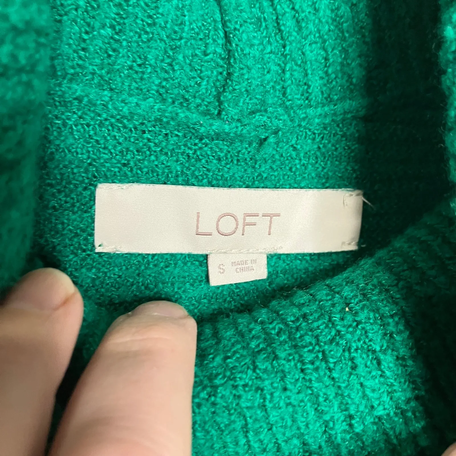 Loft green ribbed cowl neck sweater high low women's size small business Casual - Image 3