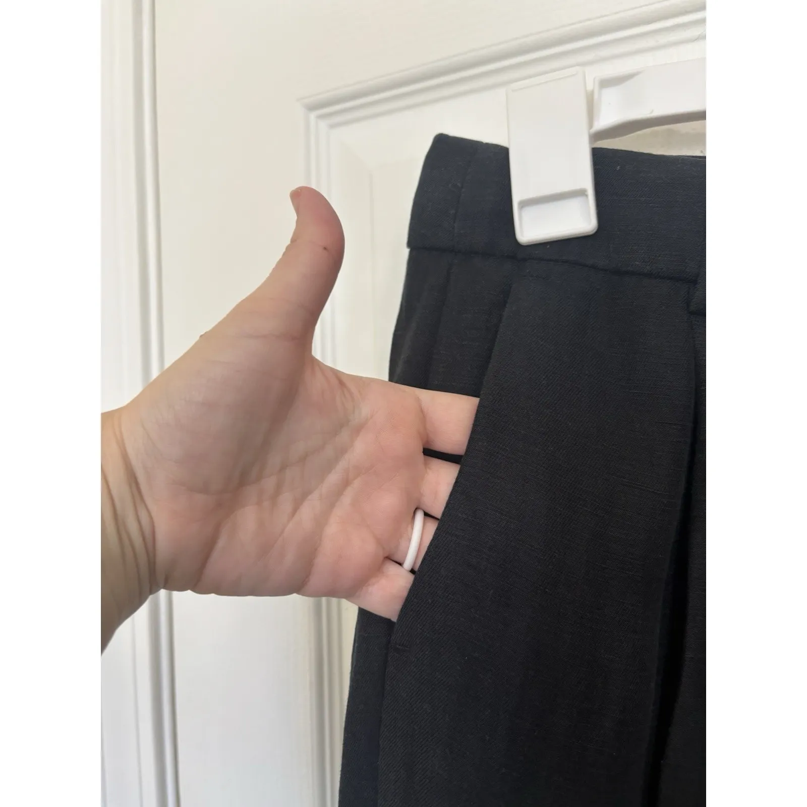 J Crew Linen Blend Black Wide-Leg Cropped Pants Size 6P Classic Comfy Beach - Image 4