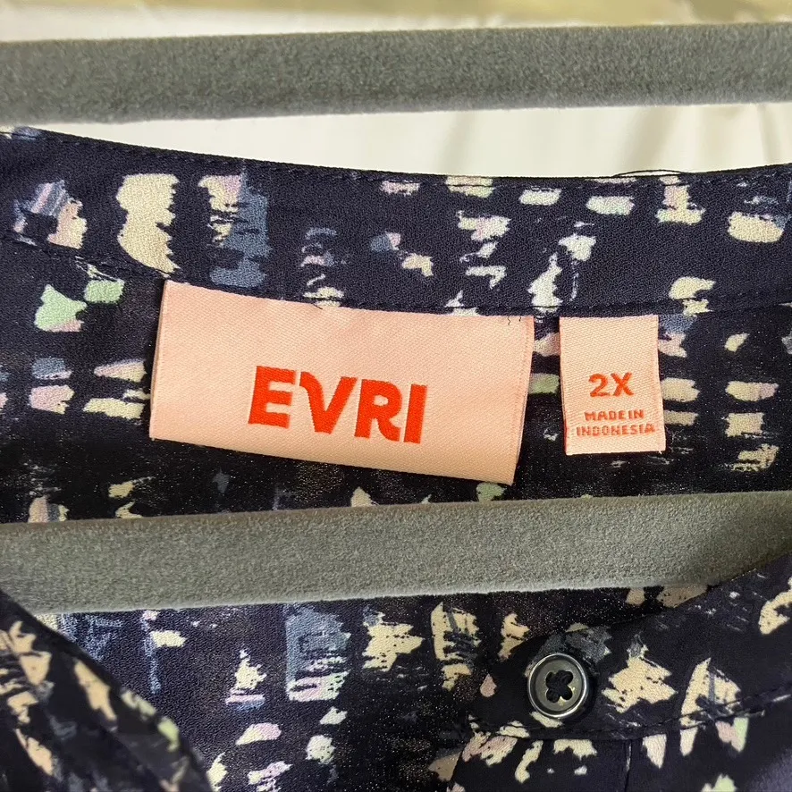 Evri Women's 2X Dress Navy Blue Abstract‎ Print V Neck Short Sleeve Career Size XXL - Image 2